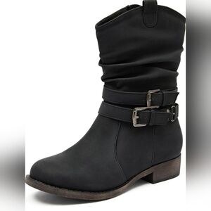 Women's Black Buckle Boots